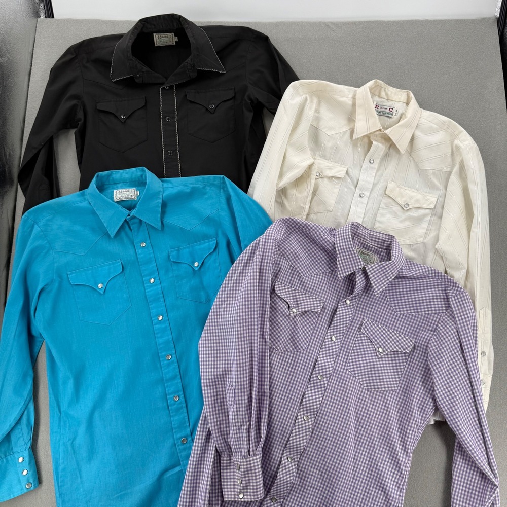 Vintage H Bar C Western Yoke Ranchwear Lot of 4 Button Up Long Sleeve Shirts Men
